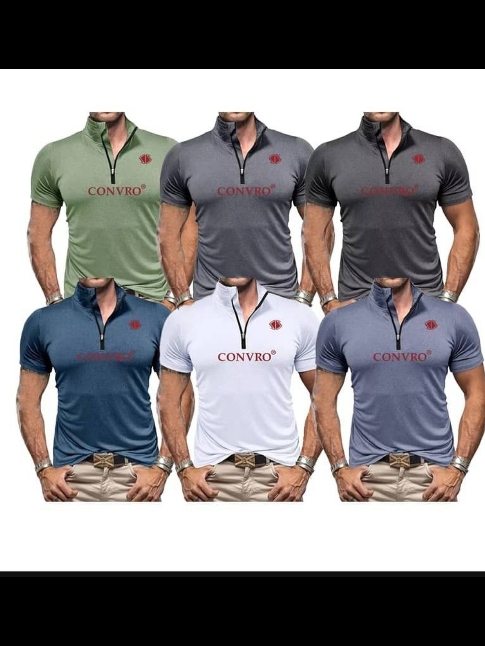 CONVRO Men's Short Sleeve Zip Polo — Multiple Color Options